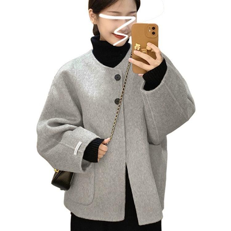 Hepburn Style Gray Woolen Coat For Women