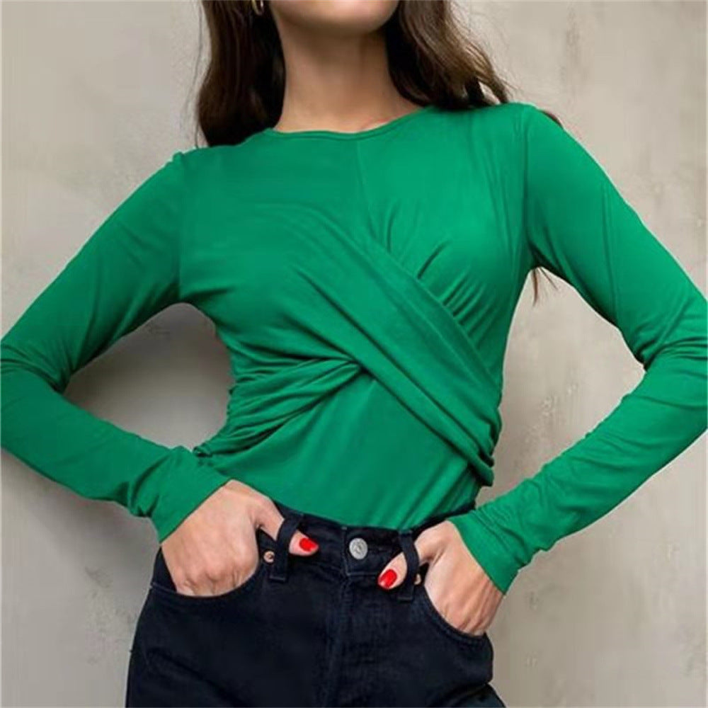 New Design Tight Long Sleeve Round Neck T-shirt For Women