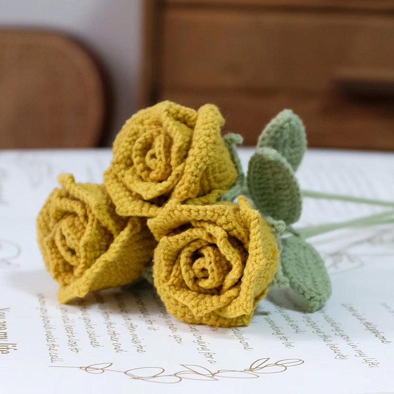 Hand Crocheted Red Rose White Bouquet