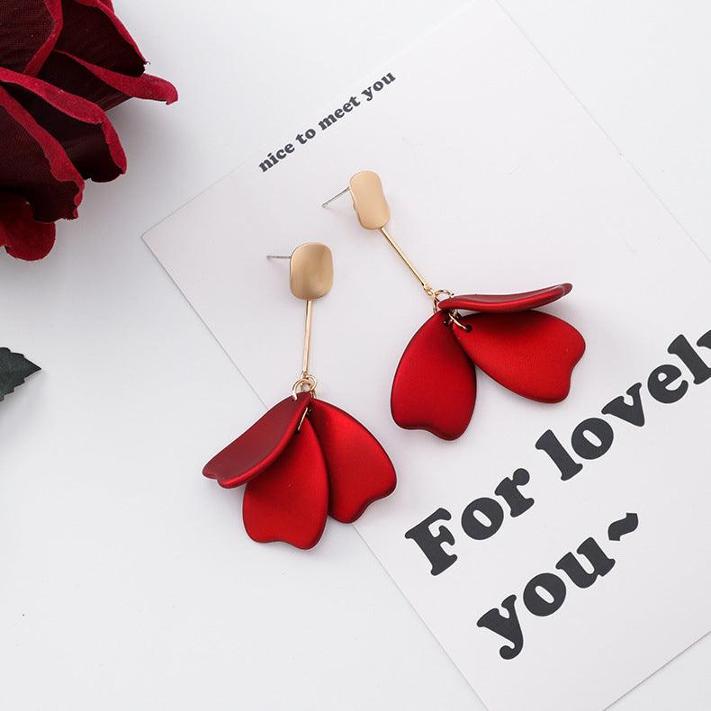 Red rose petal sequin big earrings