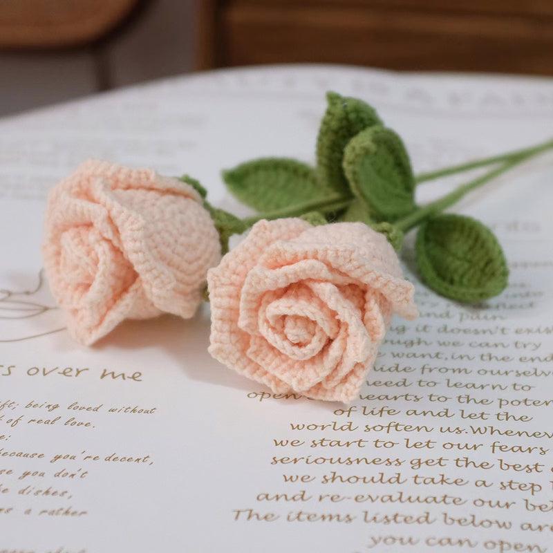 Hand Crocheted Red Rose White Bouquet