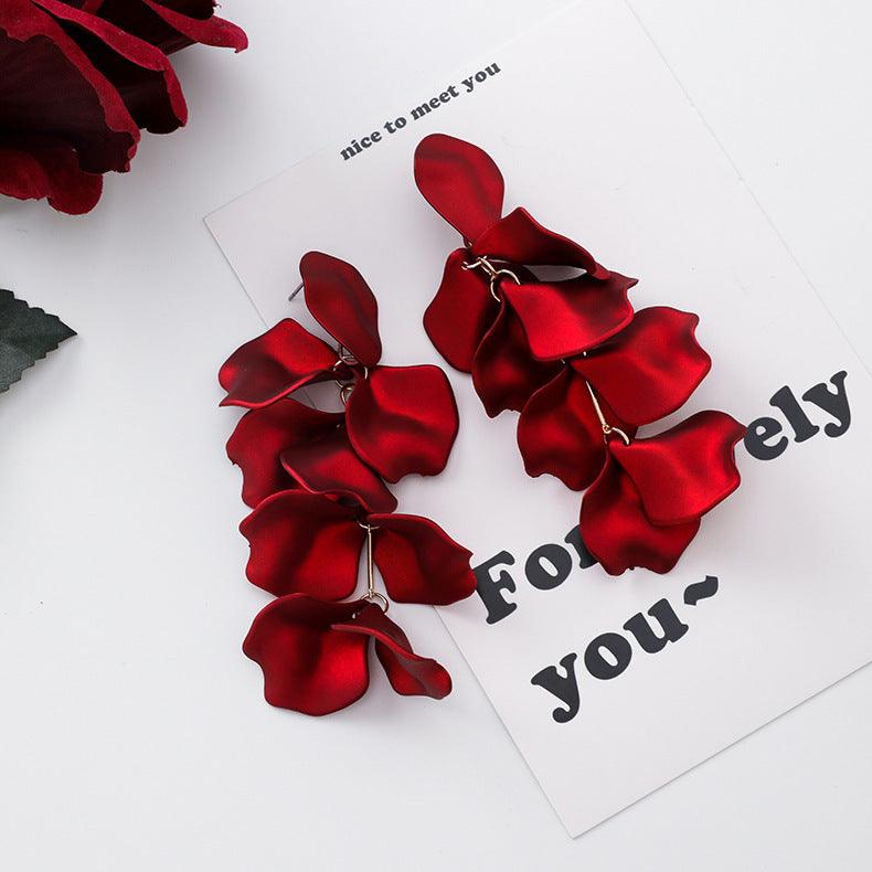 Red rose petal sequin big earrings