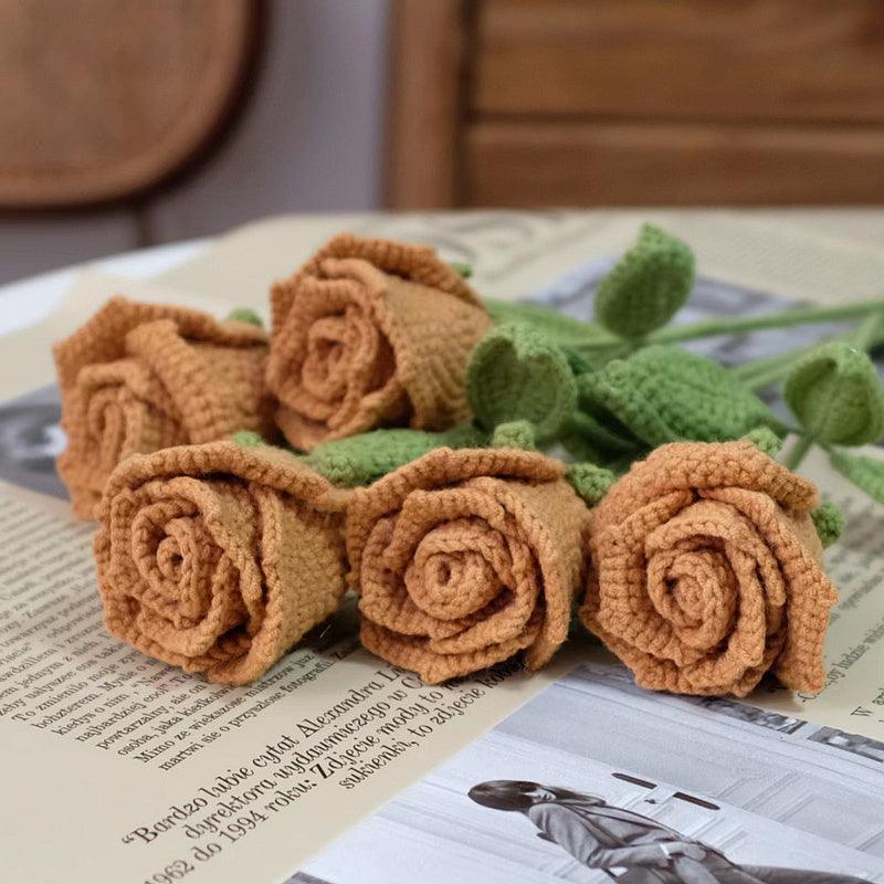 Hand Crocheted Red Rose White Bouquet