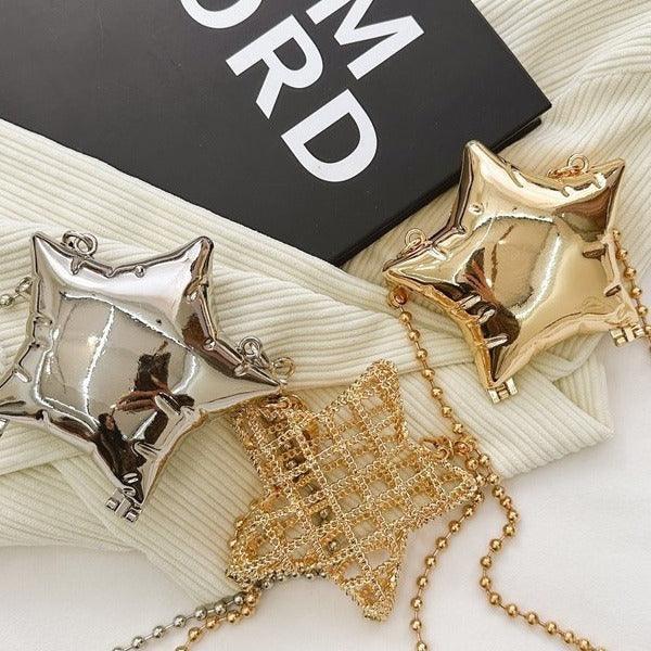 Zinc Alloy Shiny Metal Five-pointed Star Box Mini Bag Change Crossbody Lipstick Pack