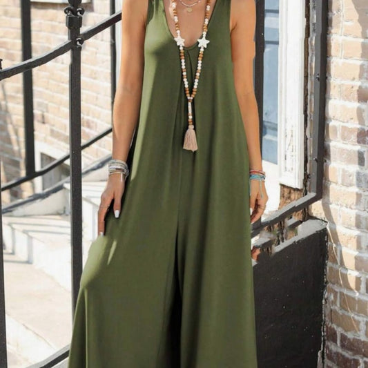 V-neck Trumpet Wide Leg Jumpsuit