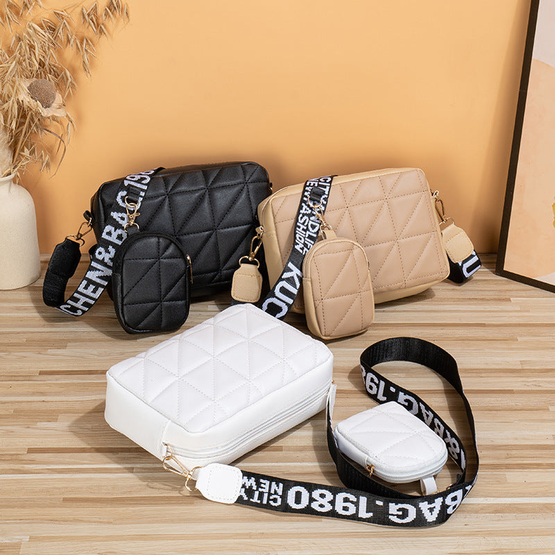 2Pcs Rhombus Shoulder Bag With Wallet Letter Print Wide Shoulder Strap Small Square Bag Large Capacity Cell Phone Crossbody Bags Little Luxuries