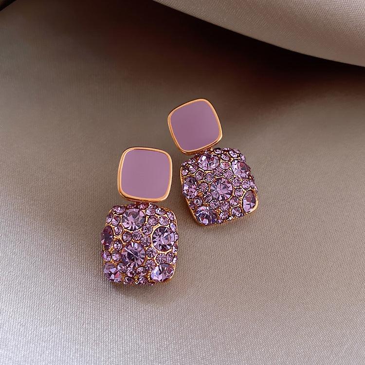 Rhinestone Cube Earrings Ins Fashion Temperament Geometric Earrings