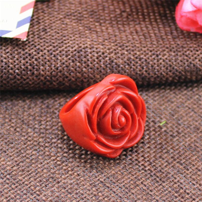 Red Rose Flower Exaggerated Flower Ring