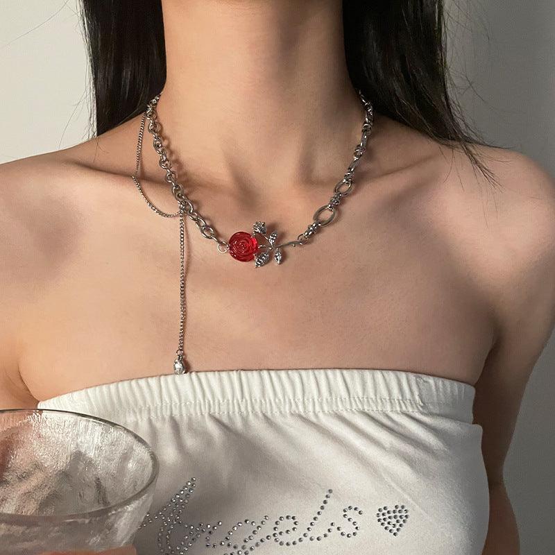 Fashion Red Rose Tassel Necklace