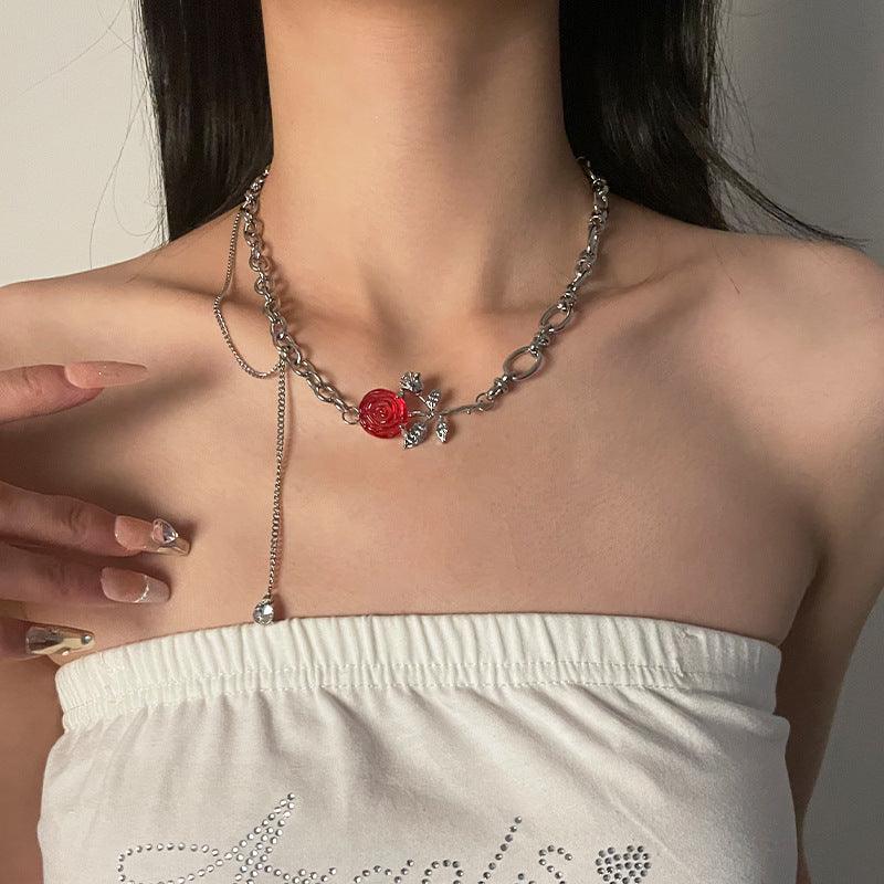 Fashion Red Rose Tassel Necklace