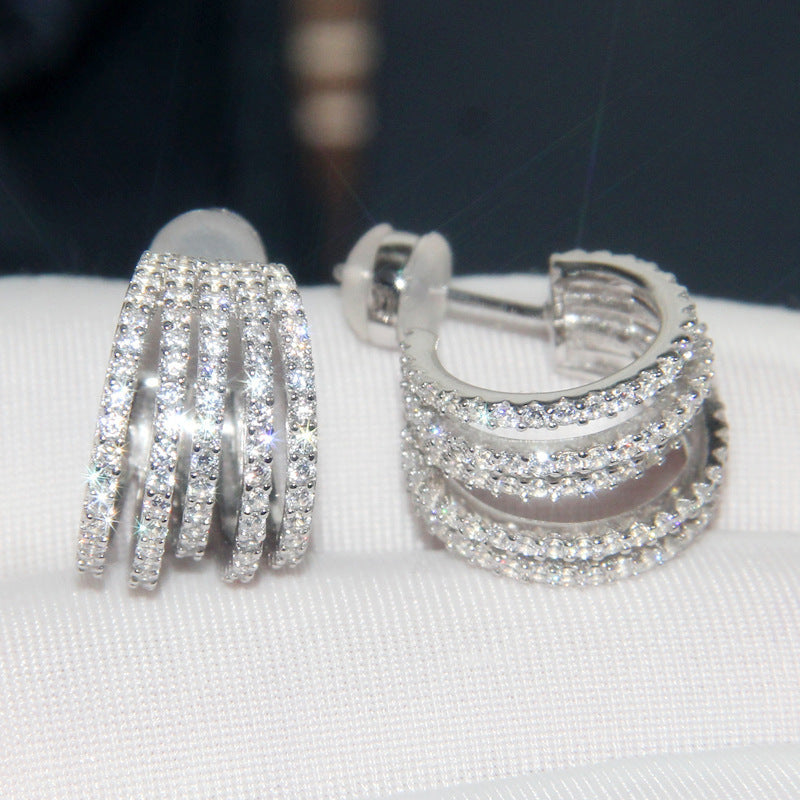 Multi-layer Line Stud Earrings With Diamonds Banquet Little Luxuries