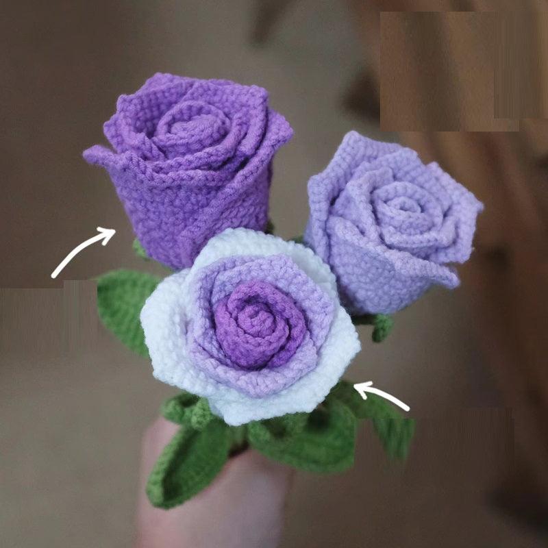 Hand Crocheted Red Rose White Bouquet