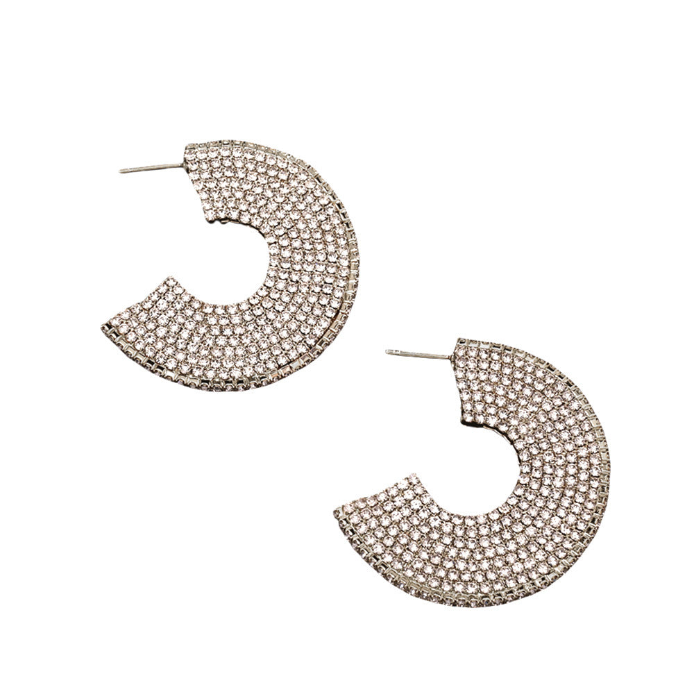 Minority Fashion Rhinestone C- Shaped Earrings