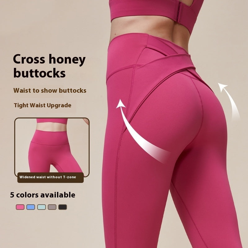 Cross Hip Lifting And Waist-slimming Upgrade High Waist Peach Sports Yoga Pants Little Luxuries