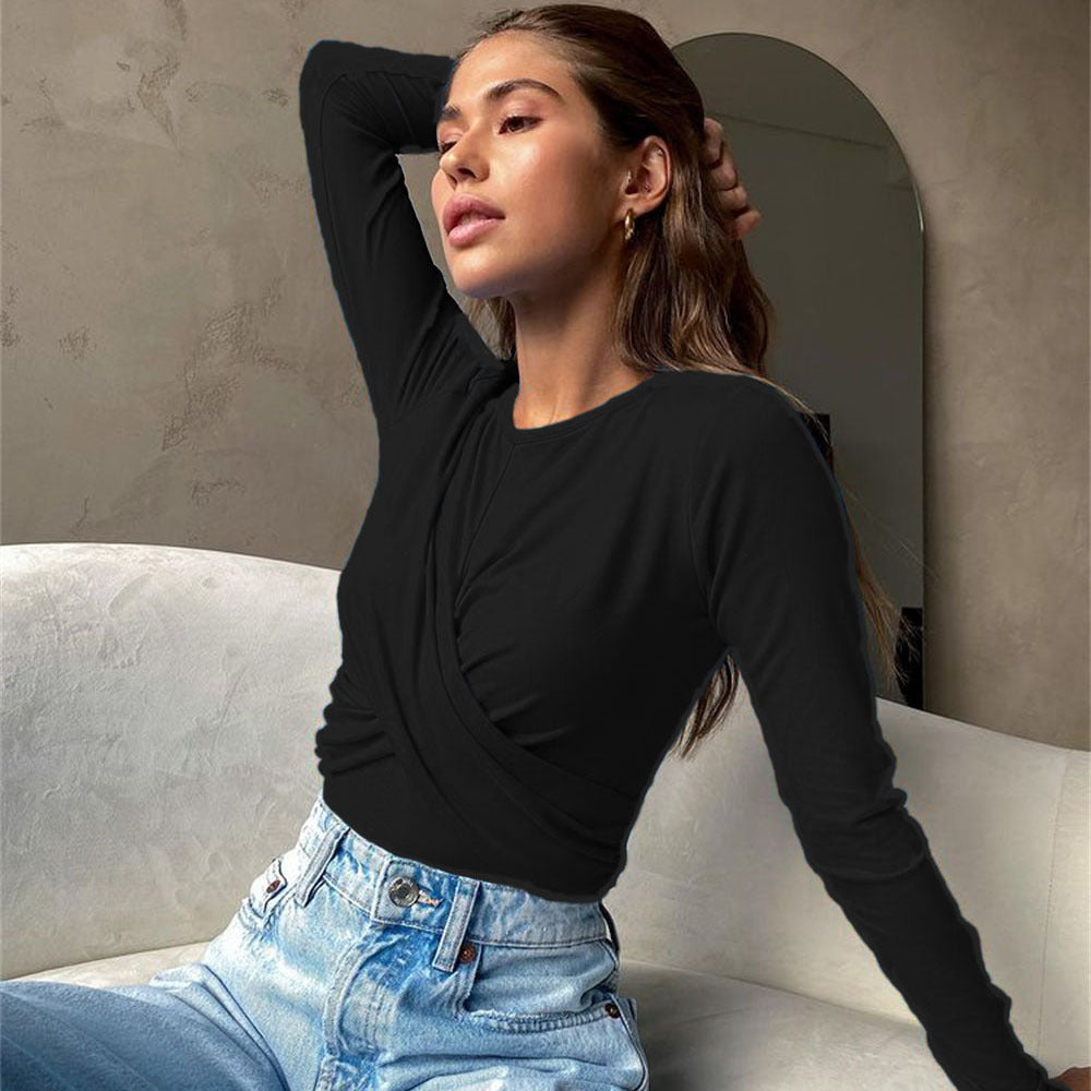 New Design Tight Long Sleeve Round Neck T-shirt For Women