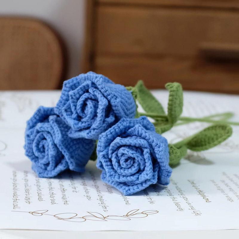 Hand Crocheted Red Rose White Bouquet