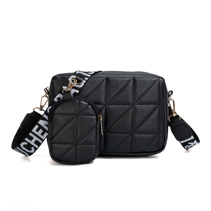 2Pcs Rhombus Shoulder Bag With Wallet Letter Print Wide Shoulder Strap Small Square Bag Large Capacity Cell Phone Crossbody Bags Little Luxuries