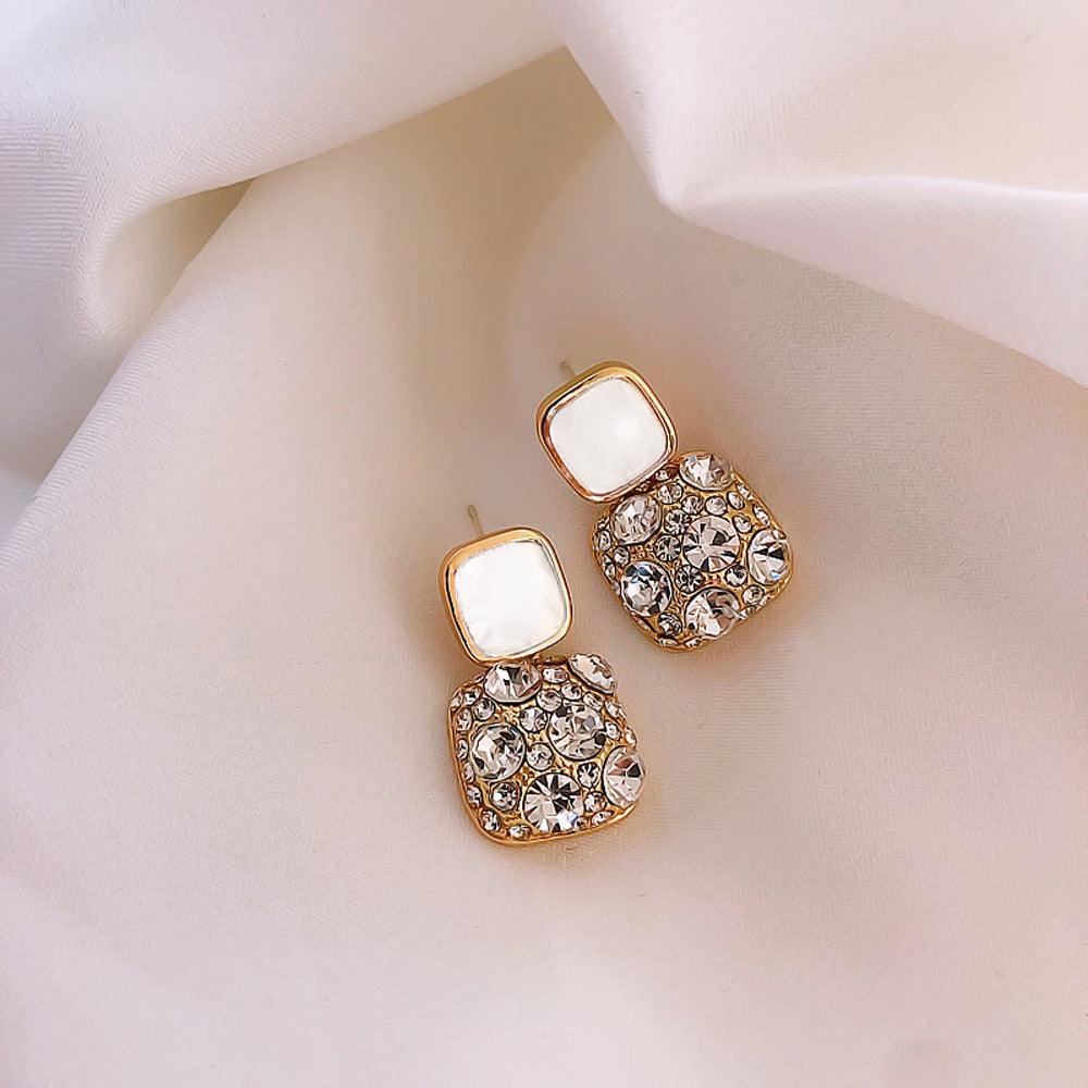 Rhinestone Cube Earrings Ins Fashion Temperament Geometric Earrings