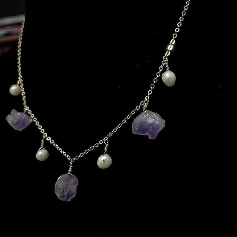 Natural Amethyst Deep Sea Pearl Necklace Ornament