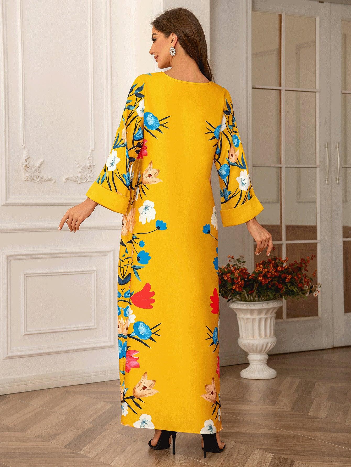 Dubai Fashion Printed Hot Diamond Women's Robe Abaya Muslim Dress