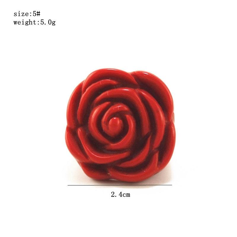 Red Rose Flower Exaggerated Flower Ring