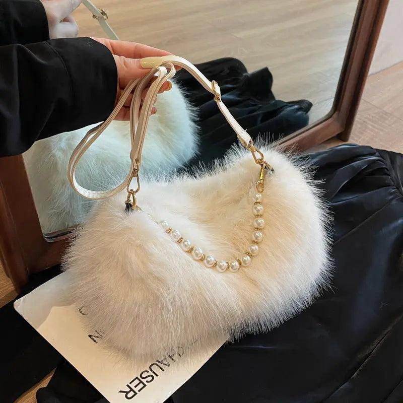 Autumn And Winter Fashion Shoulder Bags Pearl Chain Crossbody Bag Versatile Commuting Armpit Plush Female Bag Bags Little Luxuries 