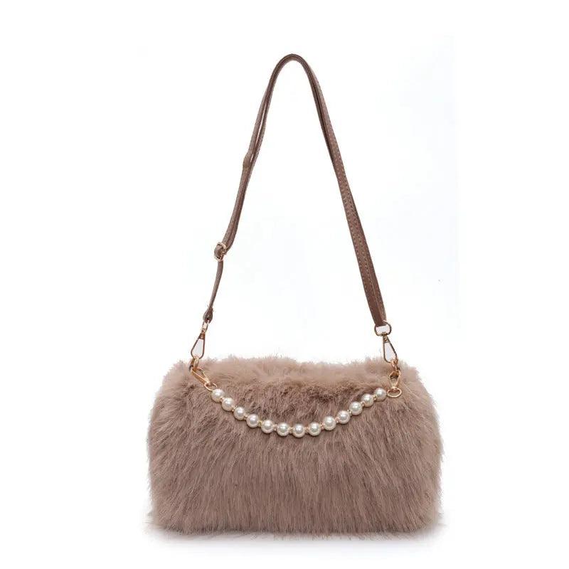 Autumn And Winter Fashion Shoulder Bags Pearl Chain Crossbody Bag Versatile Commuting Armpit Plush Female Bag Bags Little Luxuries 