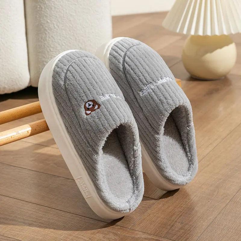 Cute Rabbit Slippers Winter Warm Home Shoes Non Slip Plush Bedroom Slippers Winter Slippers Little Luxuries Grey Bear 39or40 