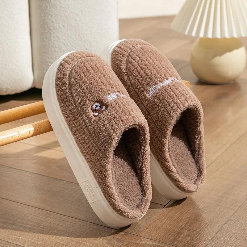 Cute Rabbit Slippers Winter Warm Home Shoes Non Slip Plush Bedroom Slippers Winter Slippers Little Luxuries Coffee Bear 39or40 