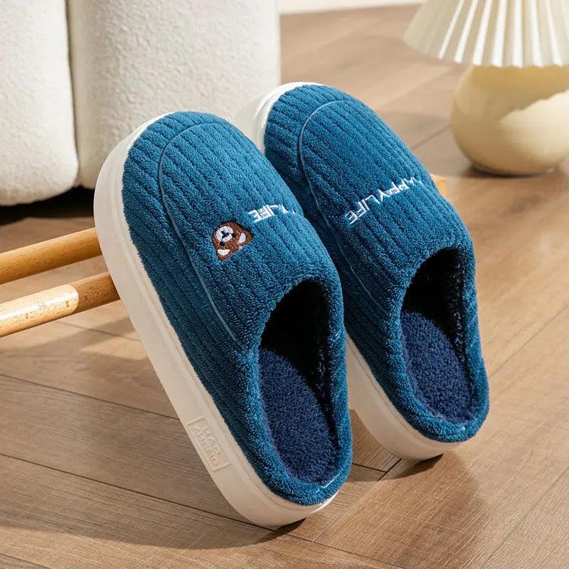 Cute Rabbit Slippers Winter Warm Home Shoes Non Slip Plush Bedroom Slippers Winter Slippers Little Luxuries Navy Blue Bear 39or40 