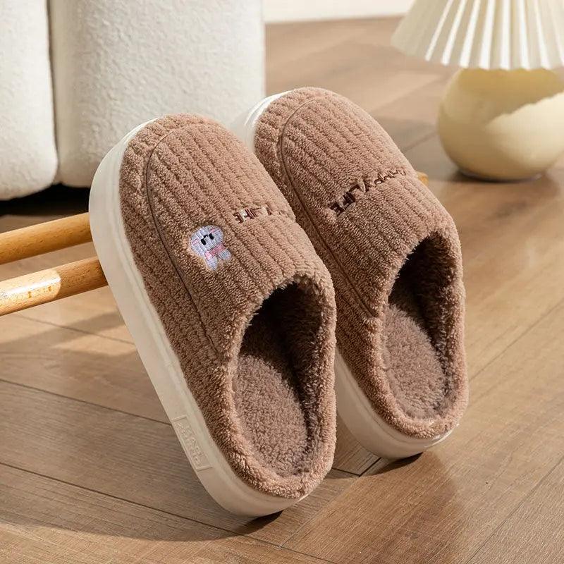 Cute Rabbit Slippers Winter Warm Home Shoes Non Slip Plush Bedroom Slippers Winter Slippers Little Luxuries Coffee Rabbit 35or36 