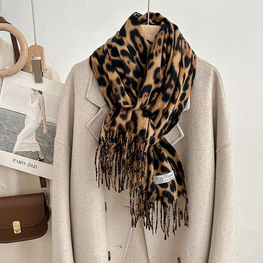 Female Vintage Leopard Print Artificial Cashmere Scarf