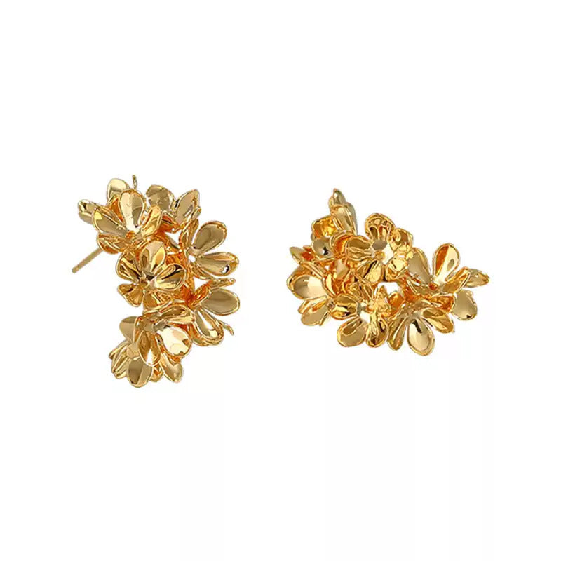 Golden Flowers C- Shaped Earrings New Retro Temperament Little Luxuries