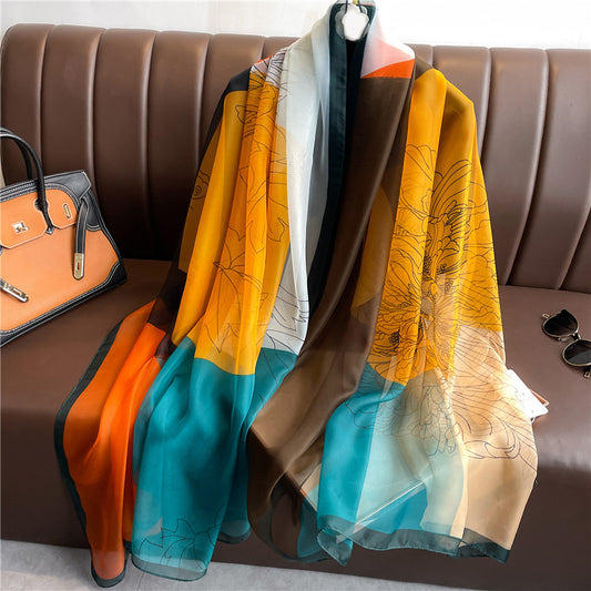 Flower Color Matching Scarf Women's Artificial Silk