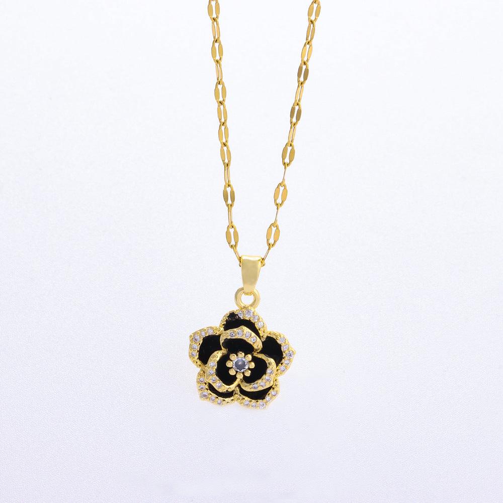 Temperament Entry Lux Micro-inlaid Zirconium Black Rose Necklace