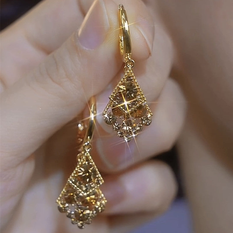 Maillard Brown Zircon Crystal Rhombus Earrings Little Luxuries