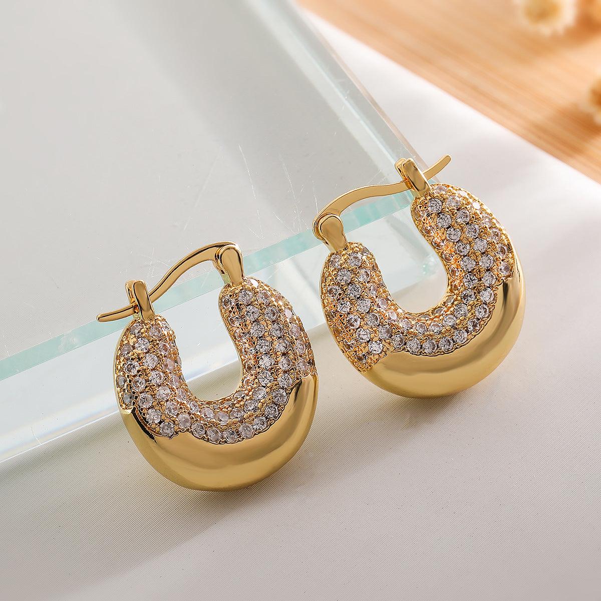 Light Luxury Copper Plating 18K Gold Zircon Geometric Earrings