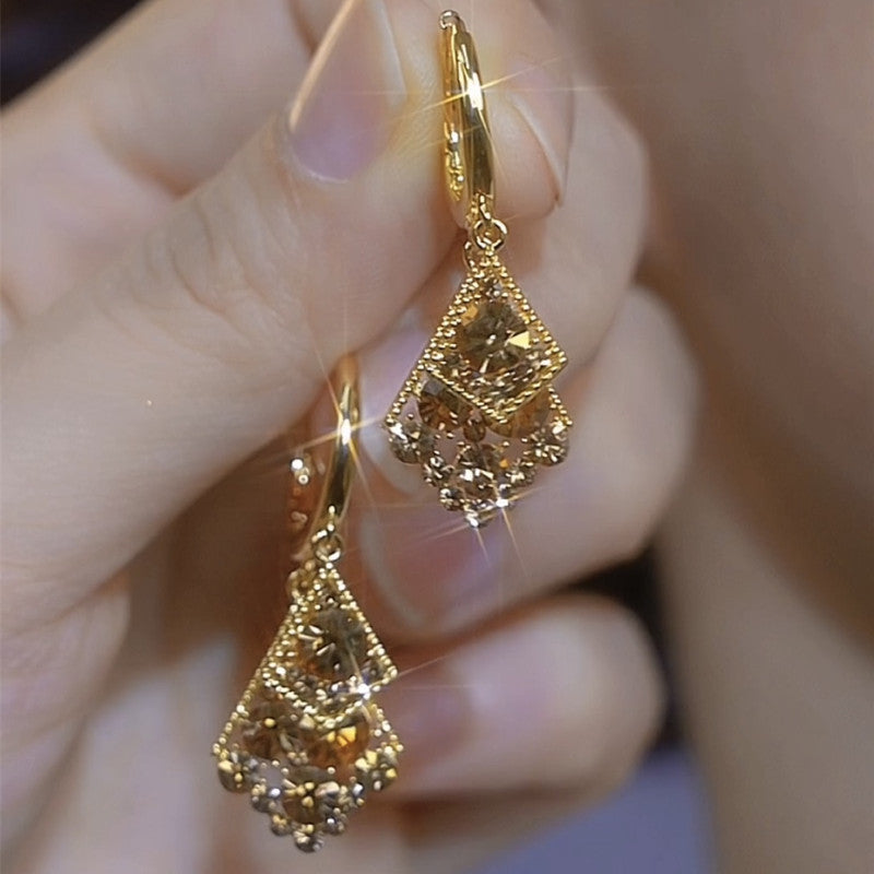 Maillard Brown Zircon Crystal Rhombus Earrings Little Luxuries