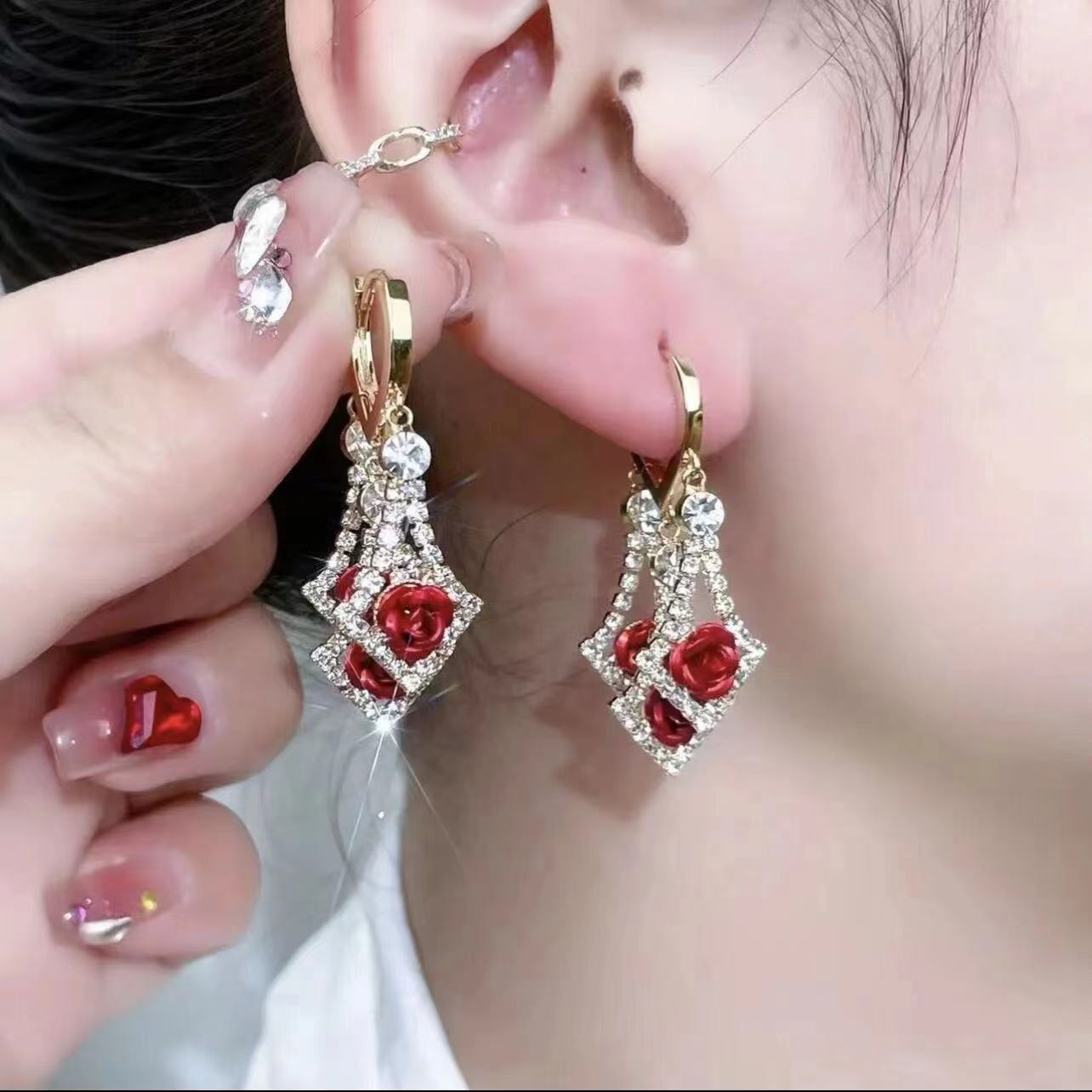 Elegant Diamond Rhinestone Lovely Rose Earrings Little Luxuries