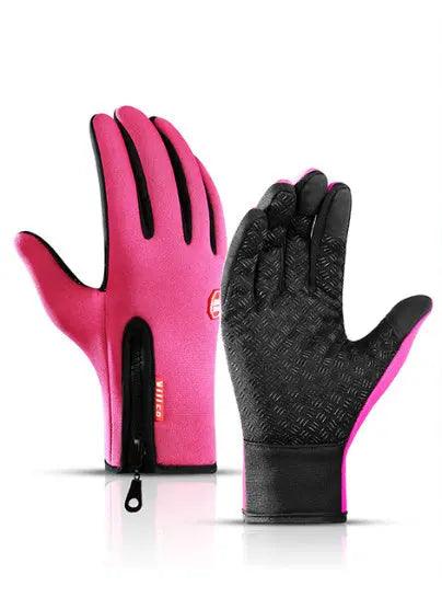 Winter Gloves Touch Screen Riding Motorcycle Sliding Waterproof Sports Gloves With Fleece winter gloves Little Luxuries Rose red L 