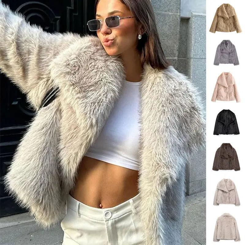 Winter Plush Coat Fashion Thicken Lapel Outwear Casual Long Sleeve Tops Womens Clothing coats Little Luxuries 