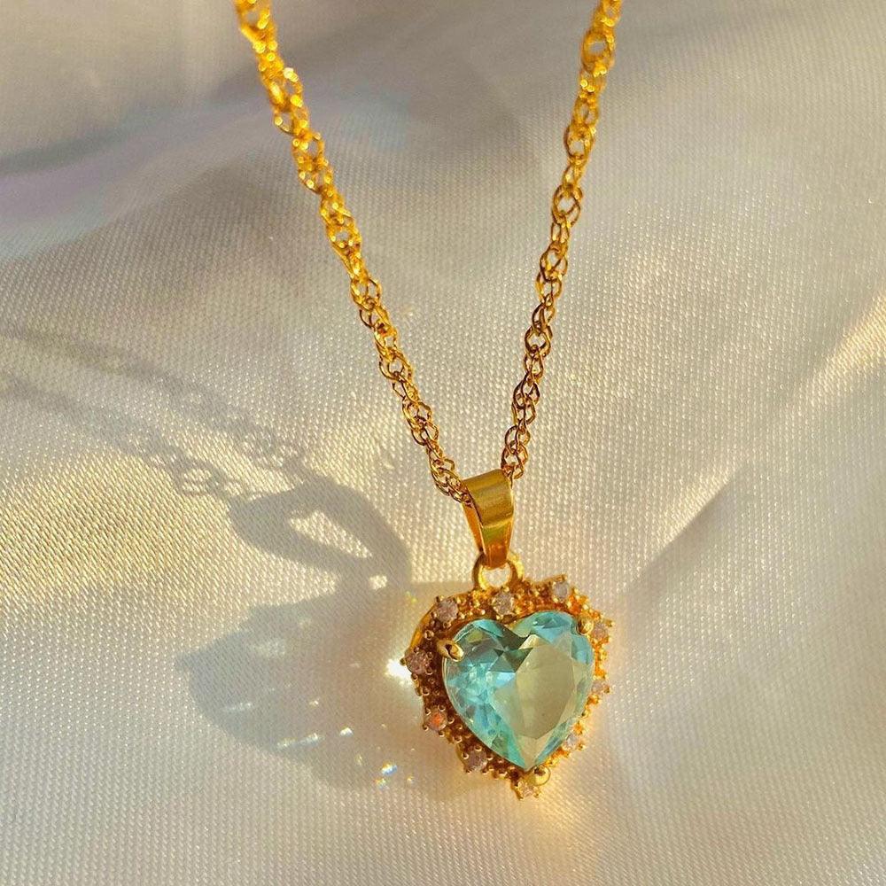 Colorful Rhinestones Heart-shped Necklace Love Gold Clavicle Chain Ins Personalized Jewelry For Women Valentine's Day