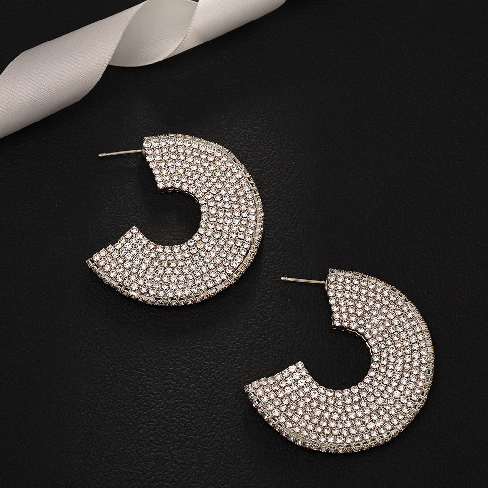 Minority Fashion Rhinestone C- Shaped Earrings