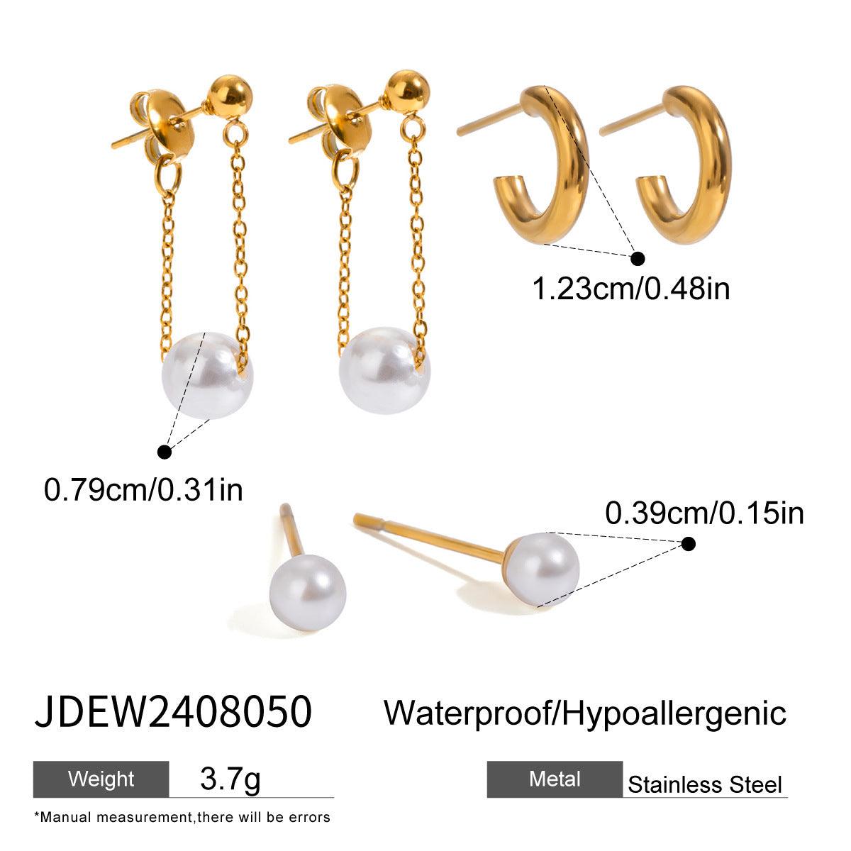 Stainless Steel Three Pairs Of Plastic Pearl Pendant Earrings