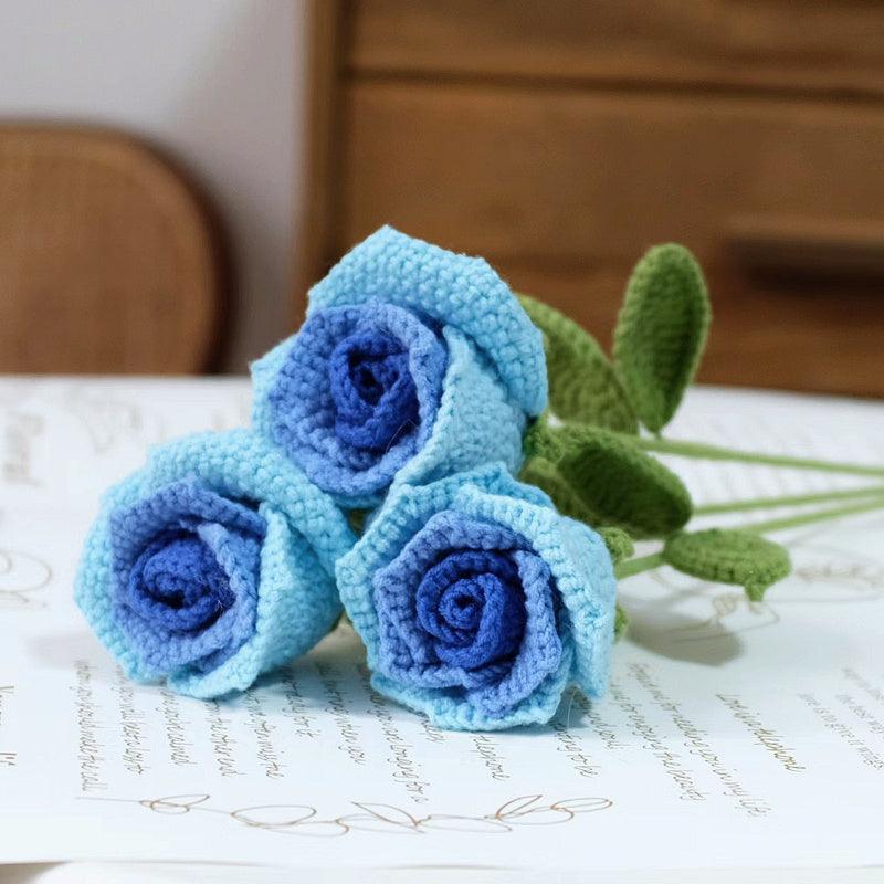 Hand Crocheted Red Rose White Bouquet