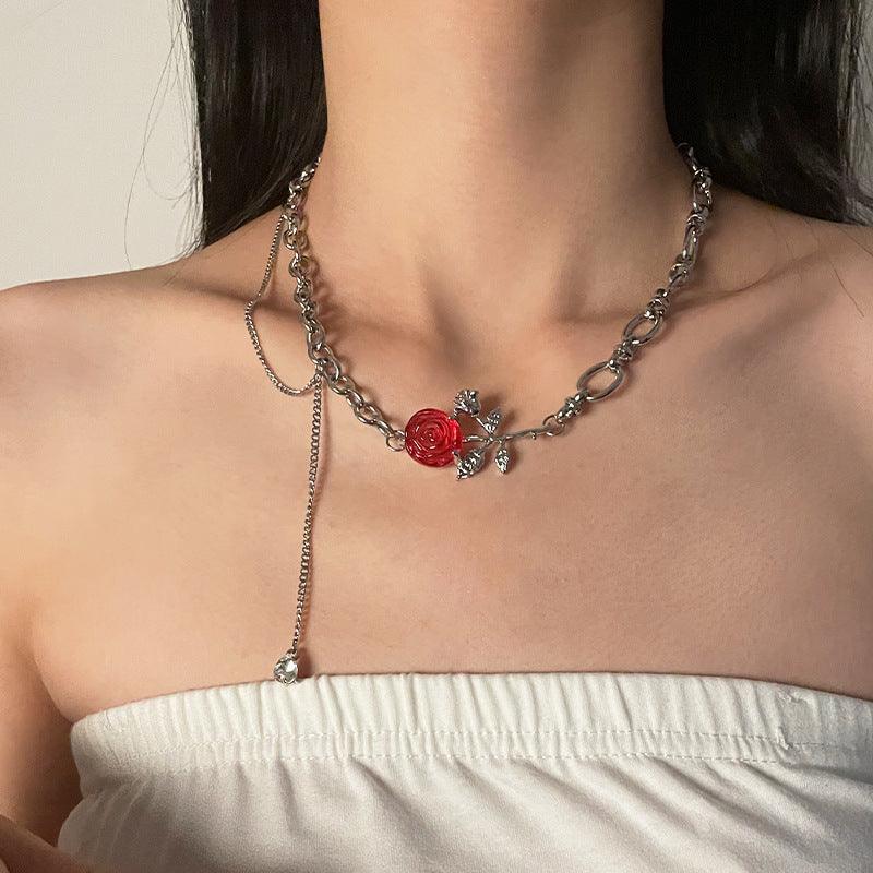 Fashion Red Rose Tassel Necklace