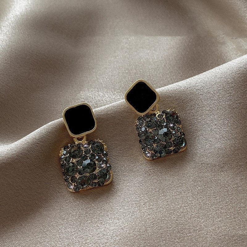 Rhinestone Cube Earrings Ins Fashion Temperament Geometric Earrings