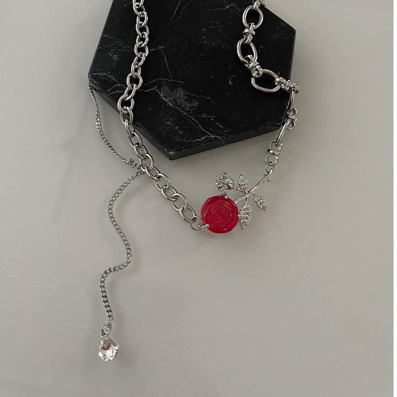 Fashion Red Rose Tassel Necklace