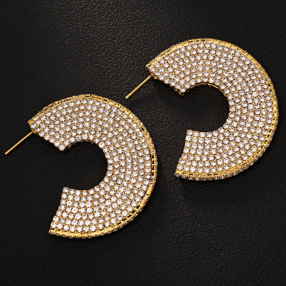 Minority Fashion Rhinestone C- Shaped Earrings