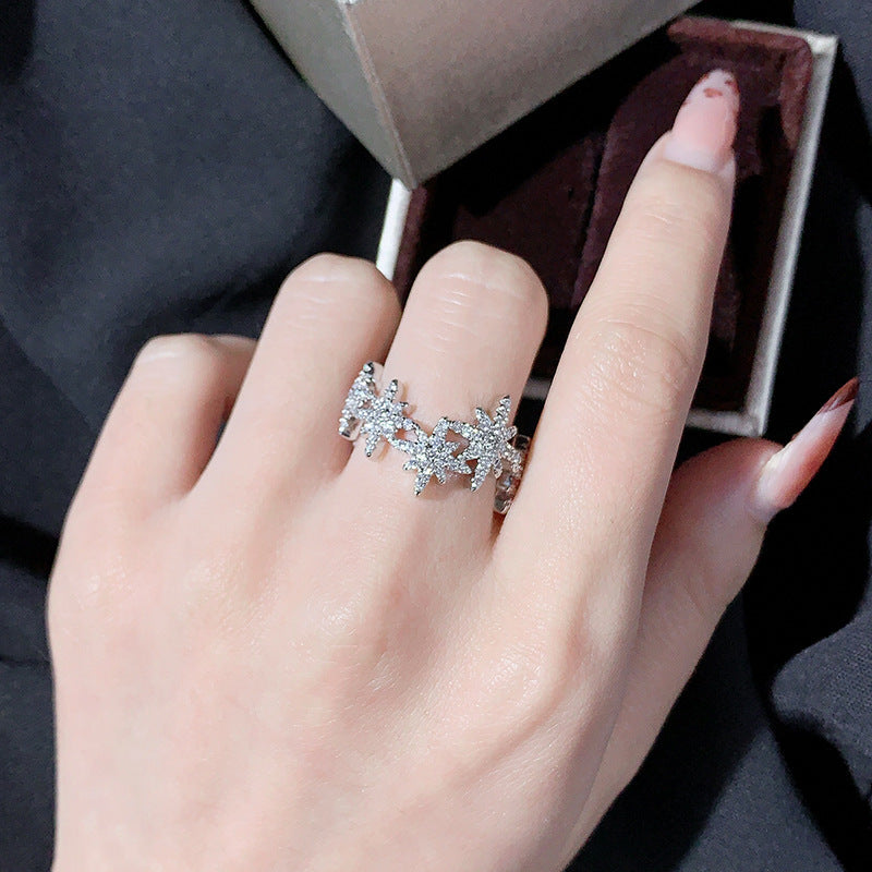 Light Luxury Full Diamond Six-pointed Star Niche Design Ring Little Luxuries